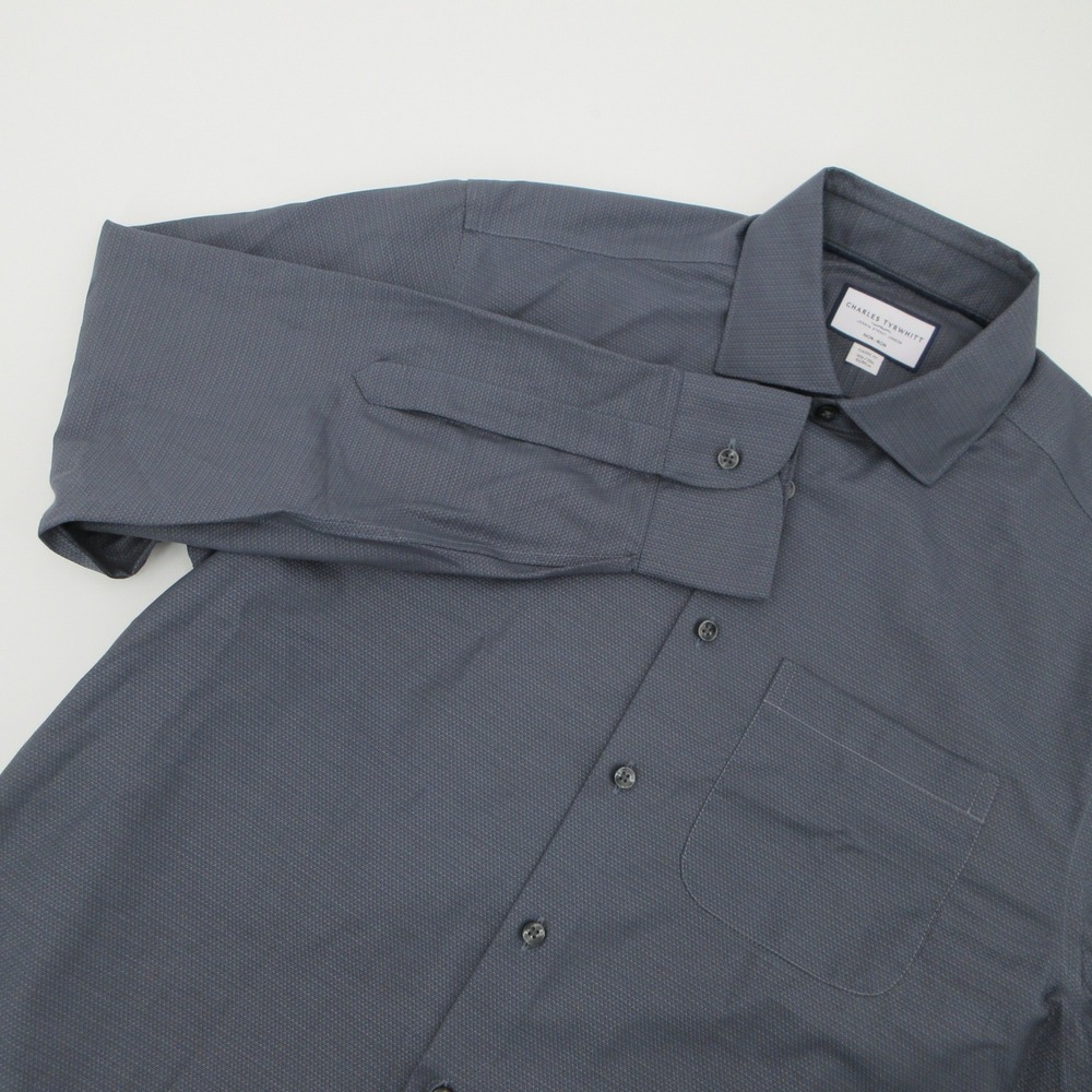Charles Tyrwhitt Mens Grey Textured Non-Iron Dress Shirt Classic Fit 16.5 35